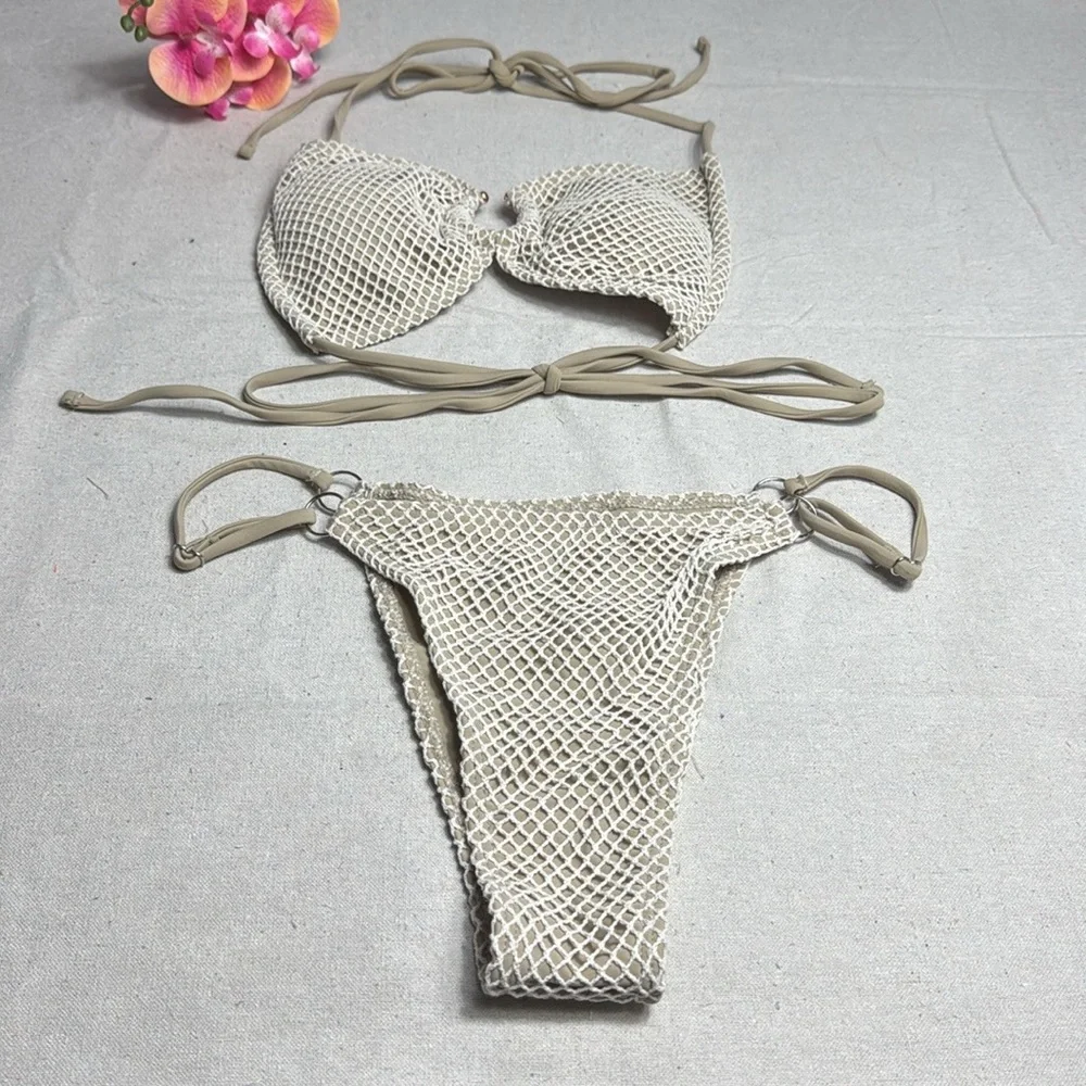 Vintage Tie Side, Brazilian Style Elegant Cream Bikini Set